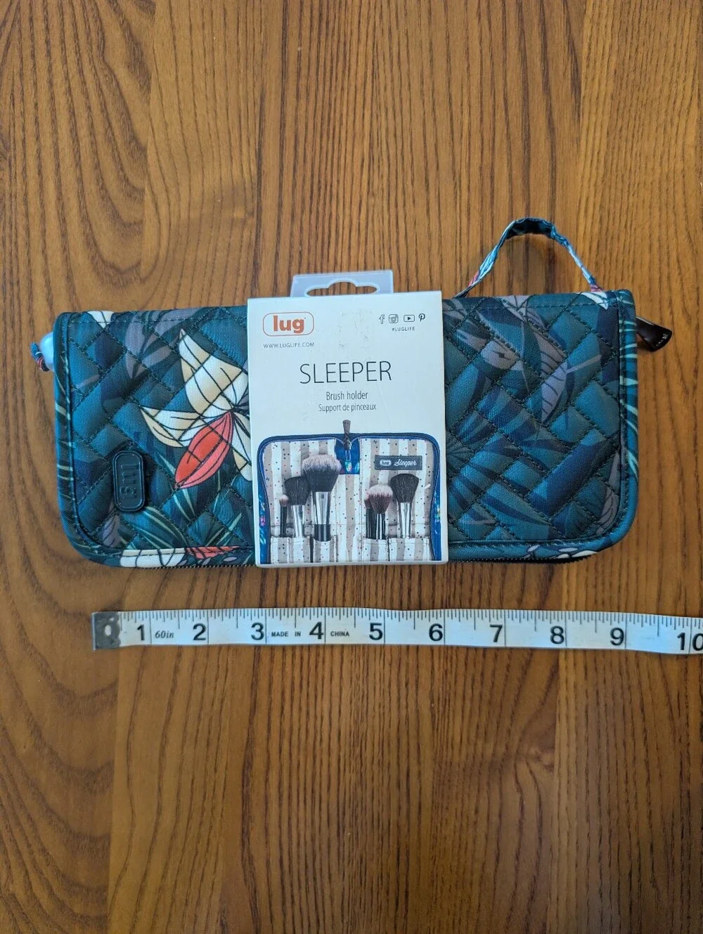 Lug Sleeper Brush Holder - Teal Floral Leaf Print - NEW